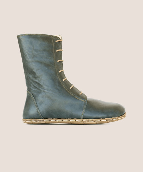 Women's barefoot boot in Evergreen smooth leather